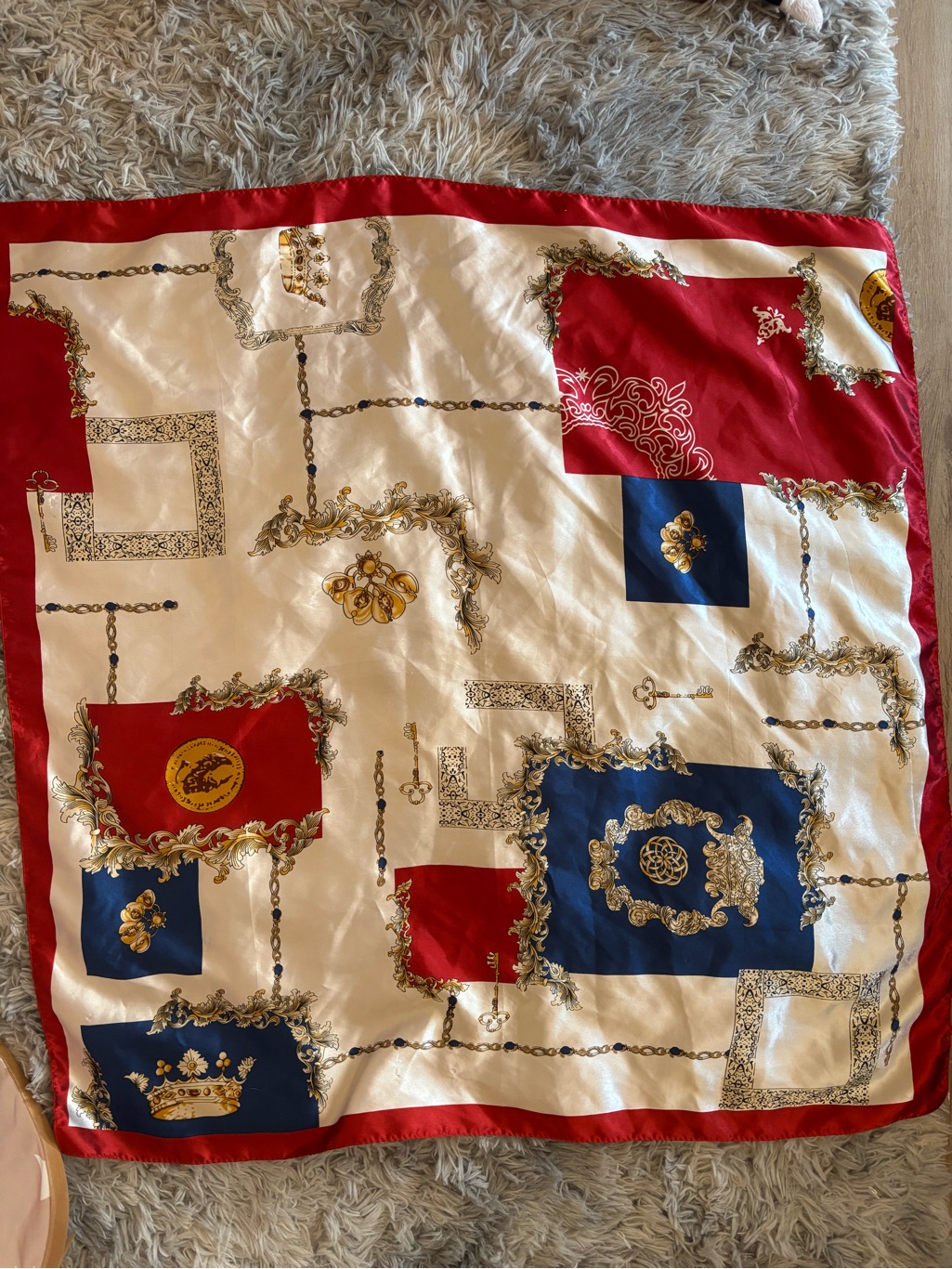 Red Navy  Cream Decorative Silk Scarf